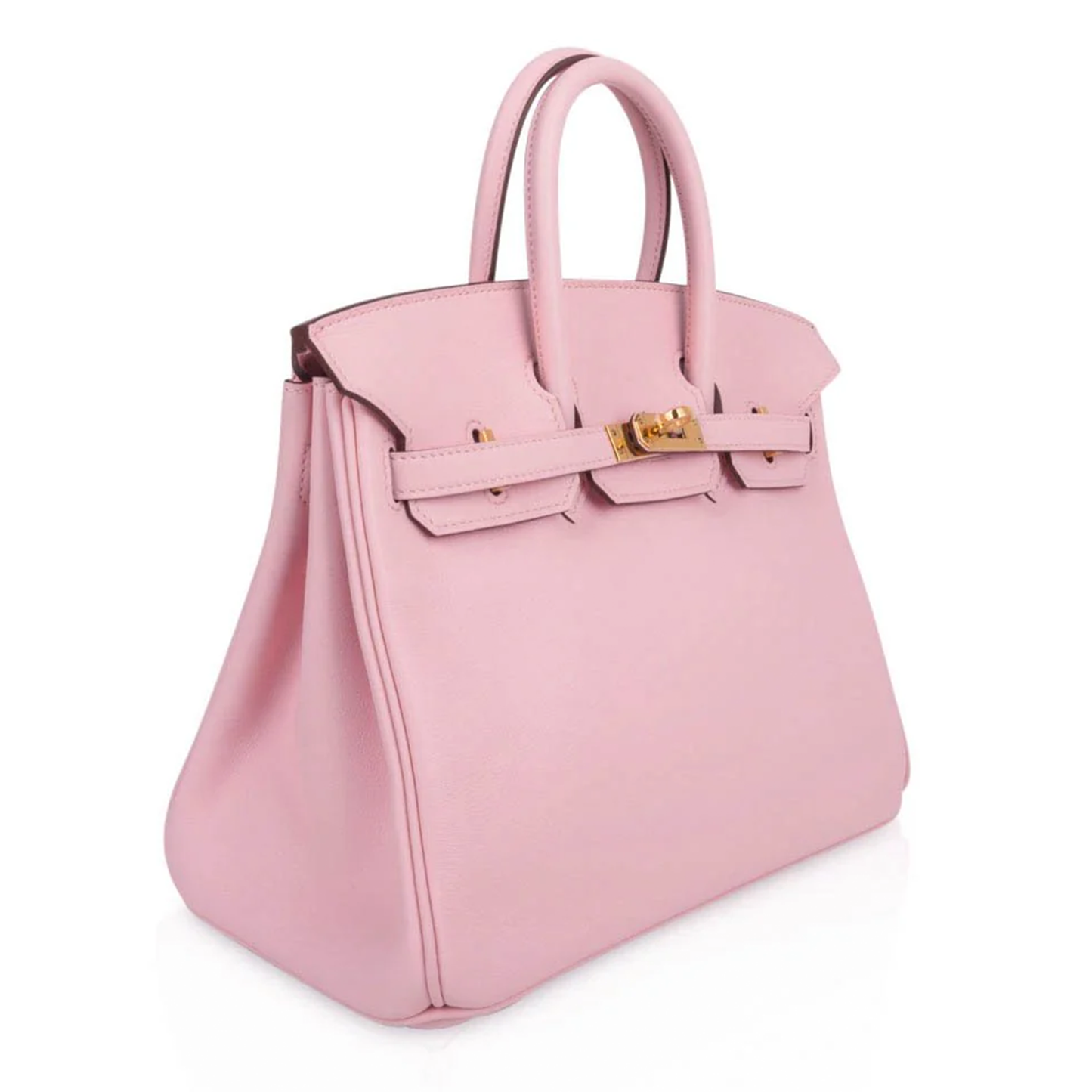 Delicate Cherry Blossom Pink Ultra Smooth Matte Compact Box Hand Tote With Polished Golden Twist Lock Hardware And Coordinating Soft Pink Suspended Metal Padlock Charm