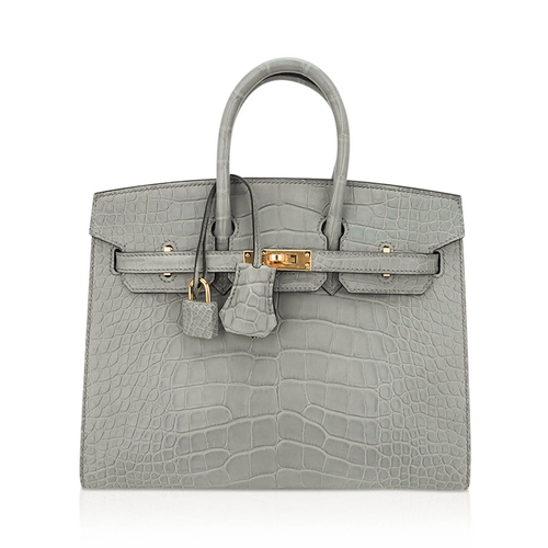 Muted Soft Concrete Grey Embossed Scaled Sharp Edged Compact Hand Tote With Luminous Golden Twist Lock Hardware And Matching Grey Suspended Metal Padlock Charm