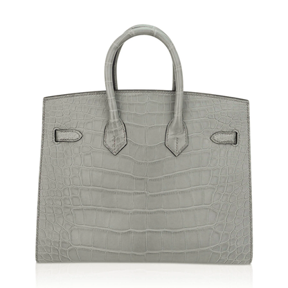 Muted Soft Concrete Grey Embossed Scaled Sharp Edged Compact Hand Tote With Luminous Golden Twist Lock Hardware And Matching Grey Suspended Metal Padlock Charm